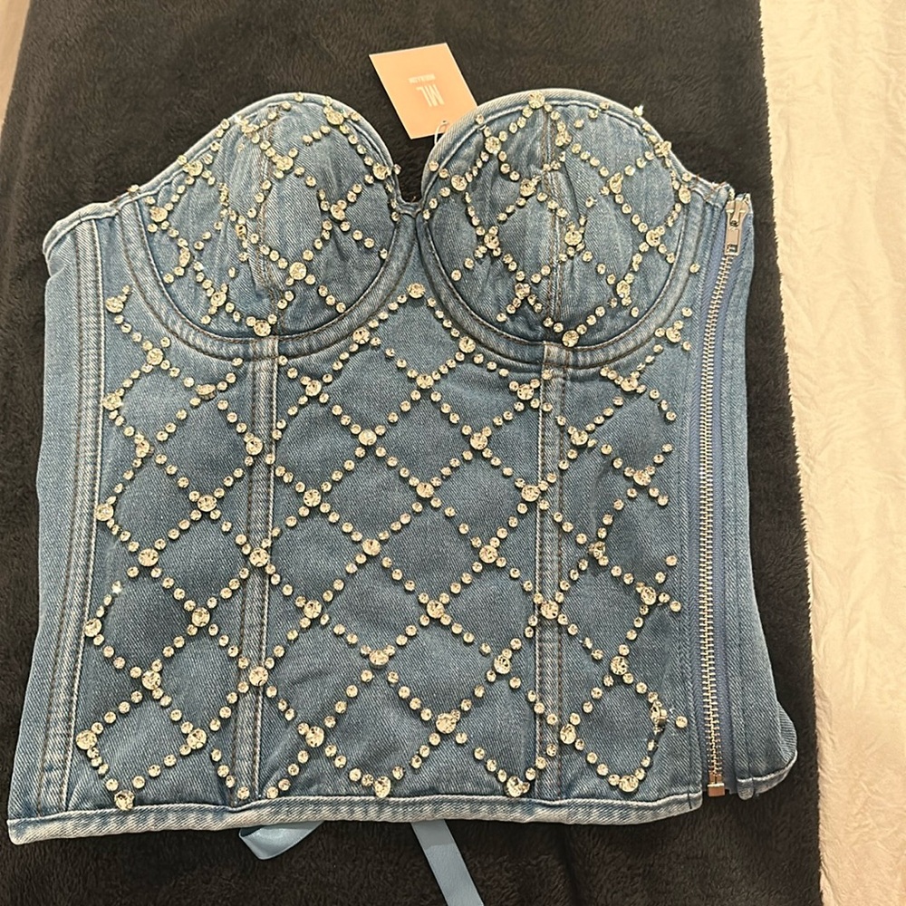 Miss Lola Diamond Denim Lace Up Corset